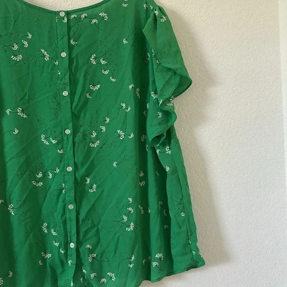 Premise | Button Back Shirt with Floral Print | Sz 3X | Green - Picture 6 of 7